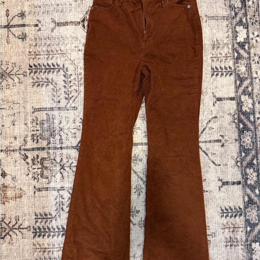 Dark Orange Red Old Navy High Rise Flare Corduroy Pants